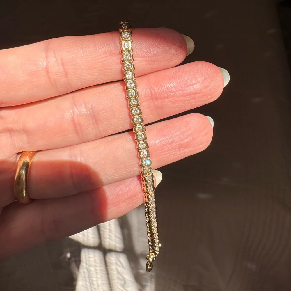 14k Gold Half Bezel Diamond Link Tennis Bracelet